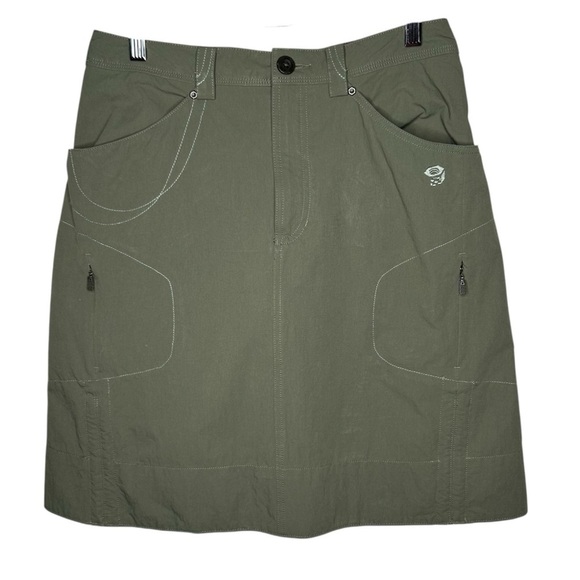 Mountain Hardwear La Strada Ruched Adventure Skirt 6 Khaki Zip Pockets Green - Picture 1 of 3